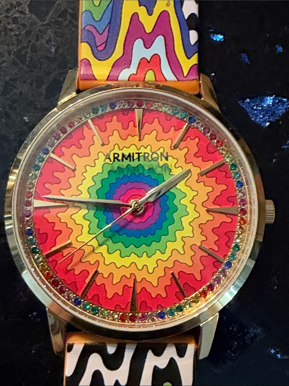 Armitron Psychedelic Rainbow Burst Wall Art Watch - Gold Accents